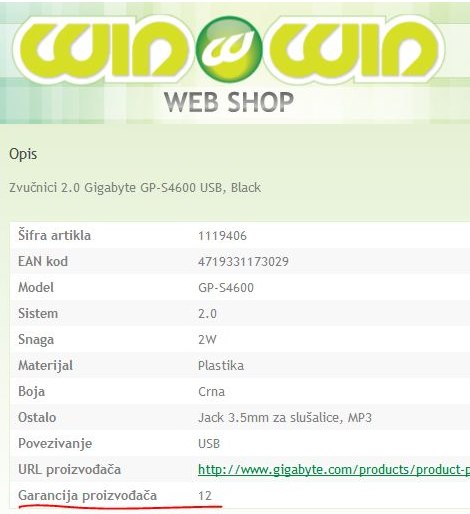 Nezakonita garancija od 12 meseci - WinWin